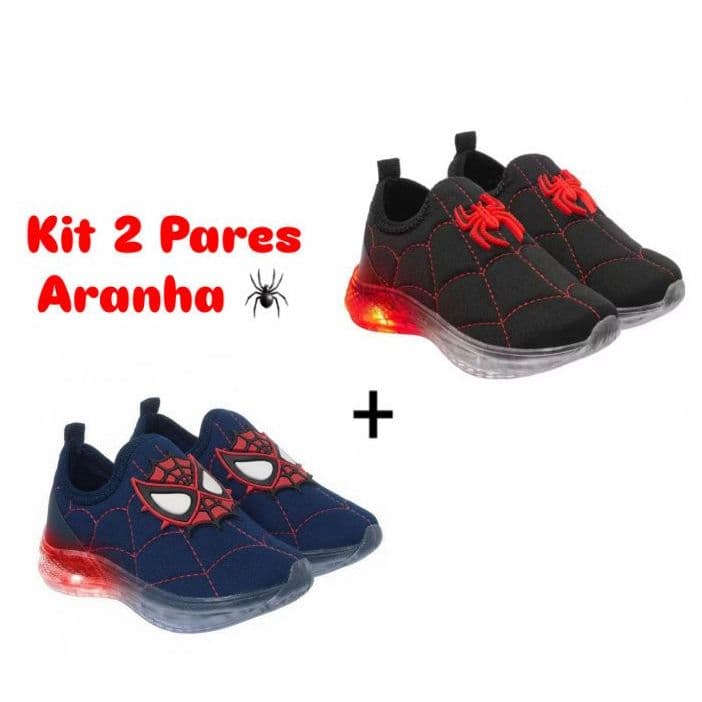 Pares Tênis Infantil Homem-Aranha Rosto com LED Luz Colorida | Confortável Casual Esportivo