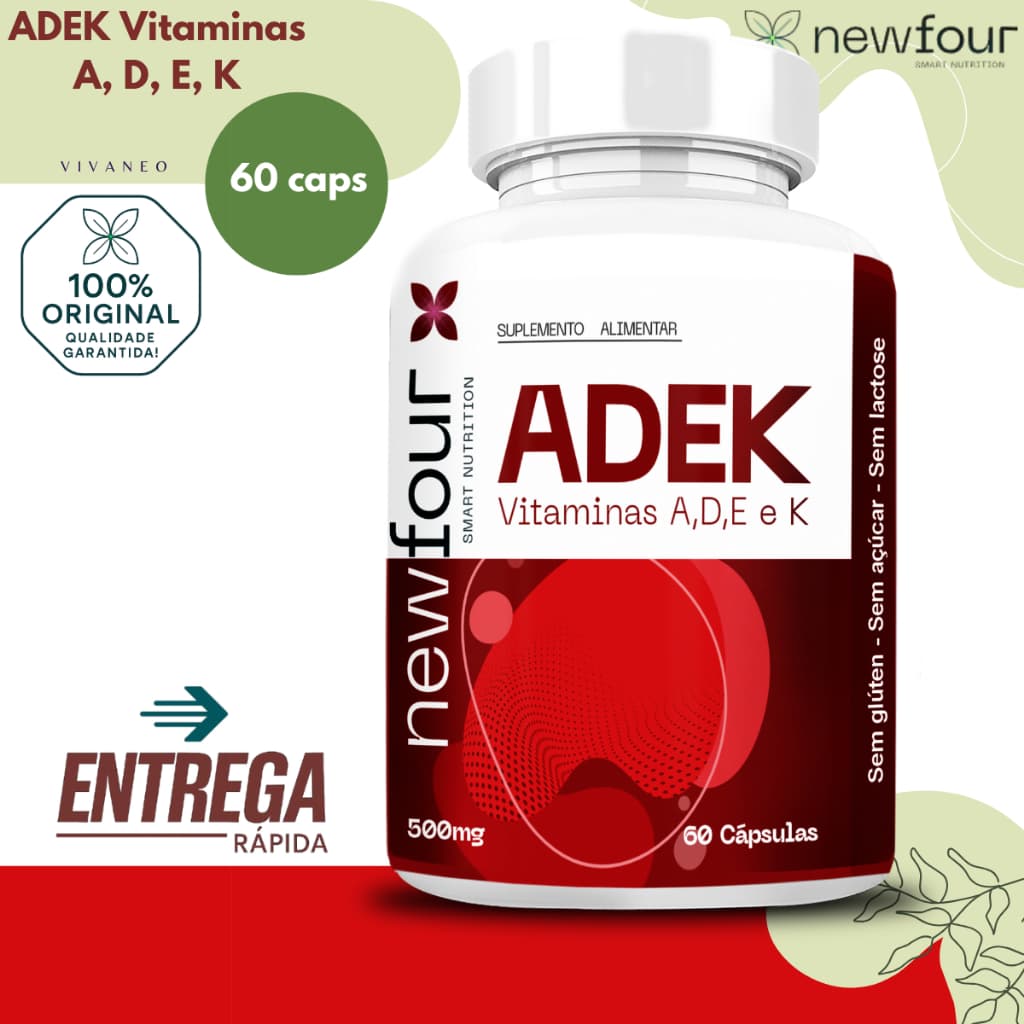 ADEK Vitaminas A D E K 500mg 60 Capsulas - New Four
