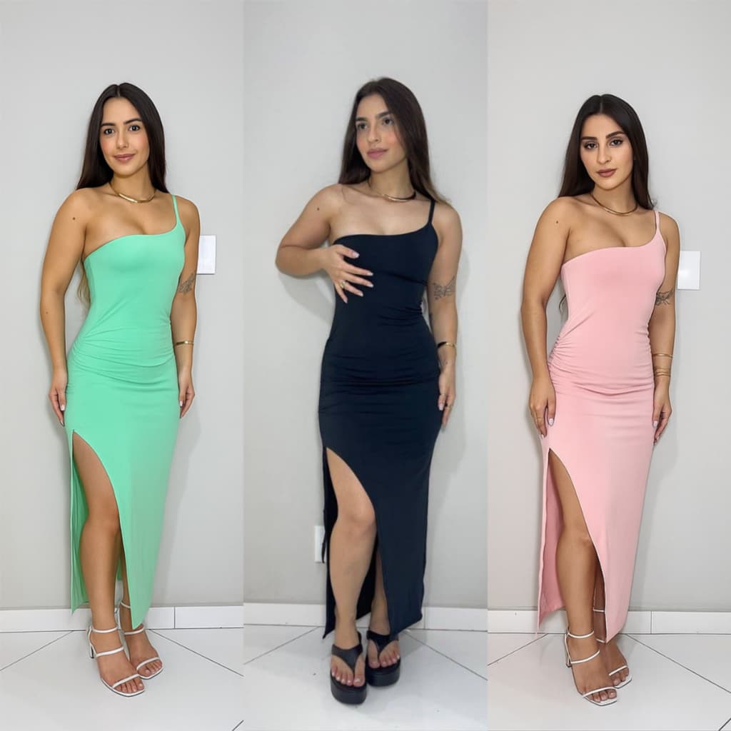 Vestido Midi Longo Mula Manca com Fenda Suplex  Um Ombro Só– Elegante, Justo e Confortável, OUTONO- INVERNO!