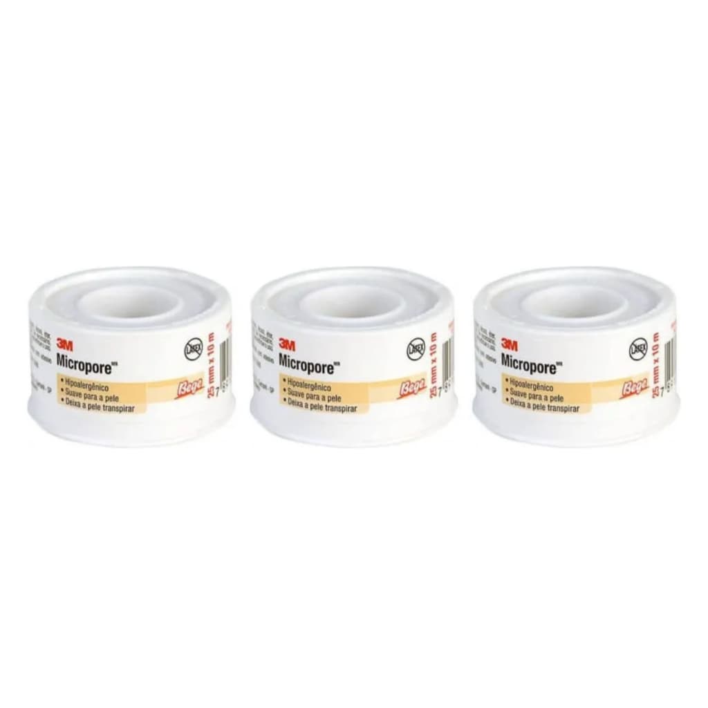 Fita Micropore Hospitalar Bege 25mmx10m (kit C/03 unidades) - 3M