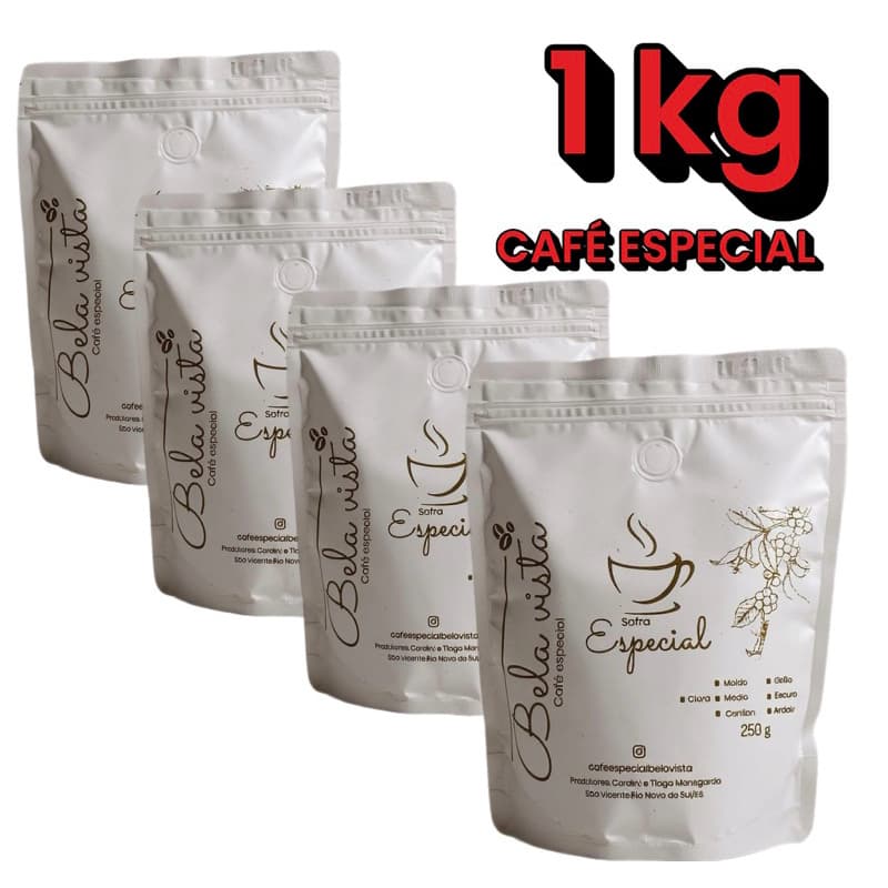 Café Especial 1kg Kit – 4x250g,Torrado e Moído ou em grão, Café da Roça Direto do Produtor