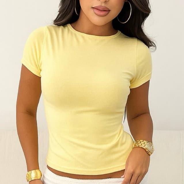 BLUSA BÁSICA FEMININA MANGA CURTA ACADEMIA FITNESS DIA A DIA CASUAL BABY TEE MODA VERAO CONFORTAVEL SUPLEX SLIM