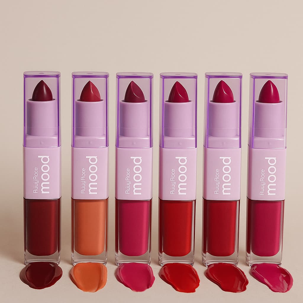 Batom Bala e Líquido Duo 2 em 1 Mood Ruby Rose Batom Matte Maquiagem Lábios