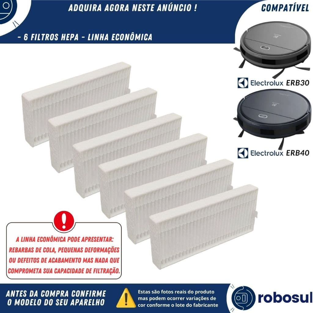 6 Filtros Hepa Para Robo Aspirador Electrolux HOME-E POWER ERB30 HOME-E ULTRA ERB40 Linha ECONOMICA