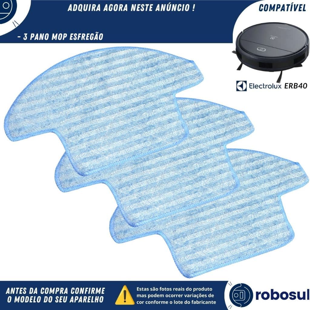 Kit 3 Refil Pano Mop Flanela Para Robô Aspirador Electrolux HOME-E ULTRA ERB40