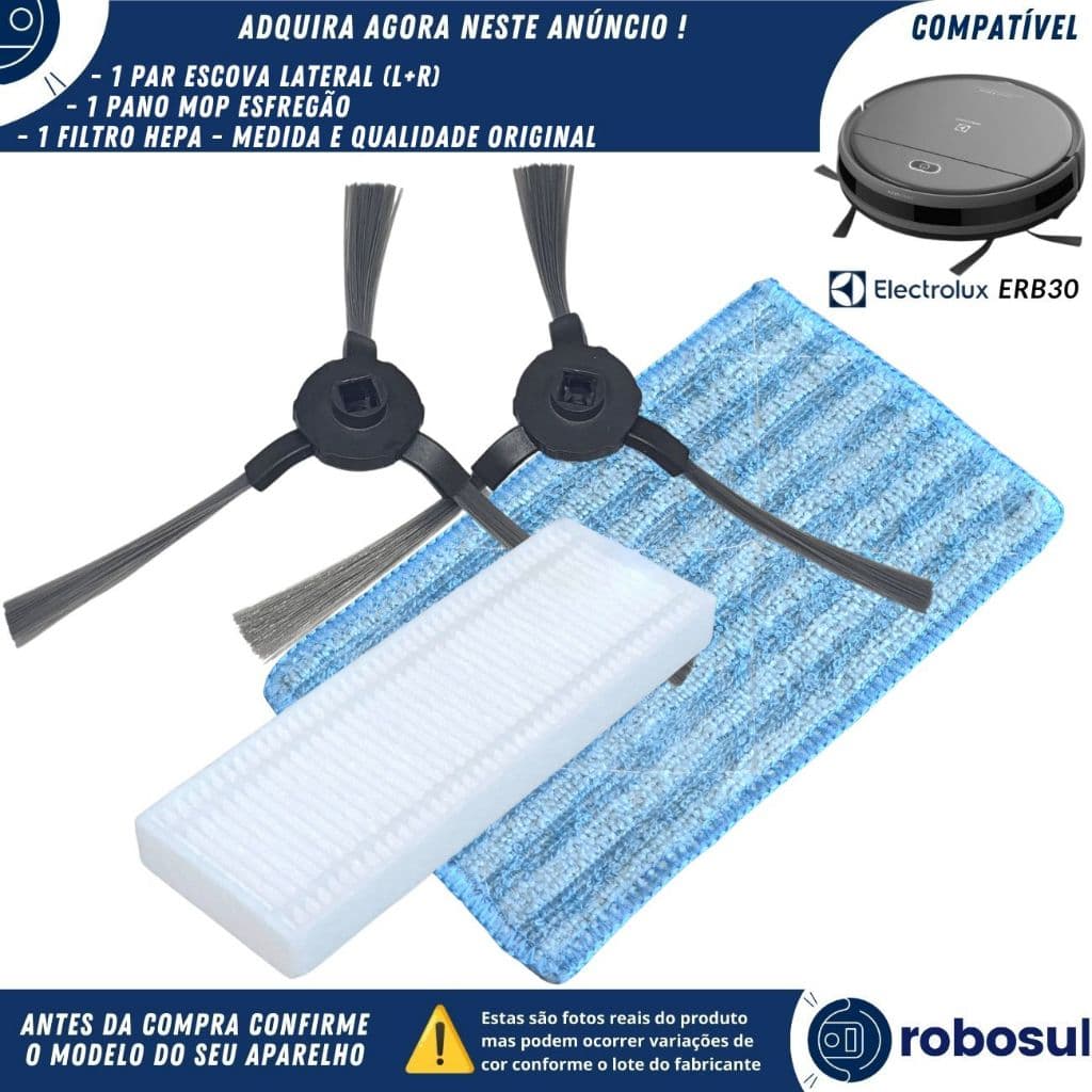 Kit Performance Escova Filtro Pano Mop Para Robo Aspirador Electrolux HOME-E POWER ERB30