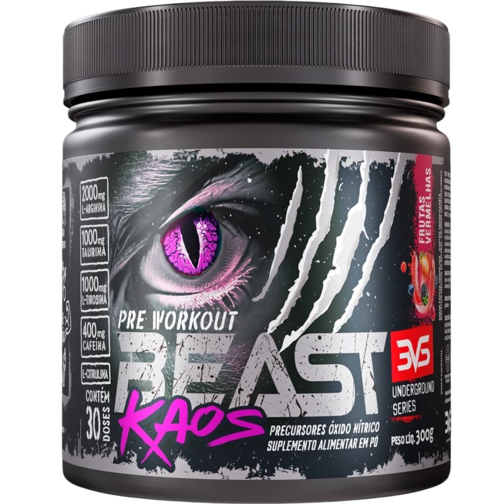 Pré-Treino Beast Kaos  com Citrulina, Beta Alanina, Cafeína, Arginina, Taurina e Tirosina 300g