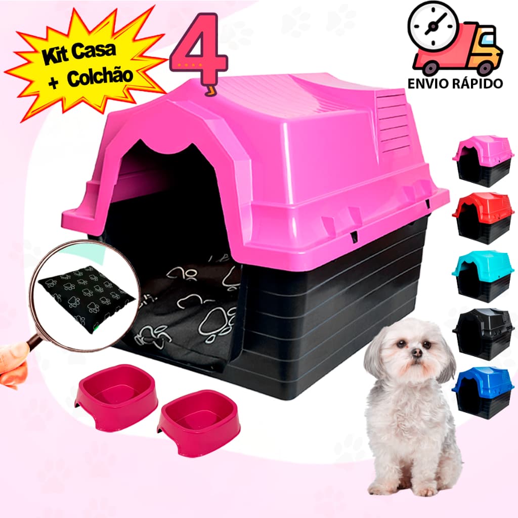 Casinha N4 + Cama Para Cachorro + Comedouro + Bebedouro Pet Caminha Para Cachorro Casa Para Cachorro