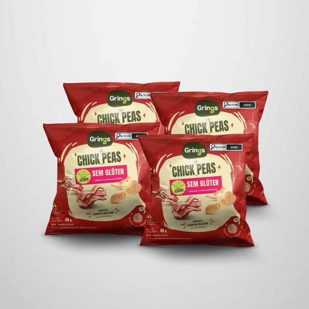 Kit 4x Chick Peas Grings Sabor Bacon - Snack Saudável, Crocante, Sem Gluten