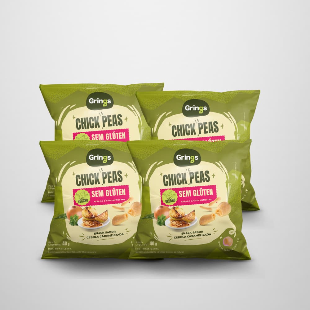 Kit 4x Chick Peas Grings Sabor Cebola Caramelizada - Snack Saudável, Crocante, Sem Gluten