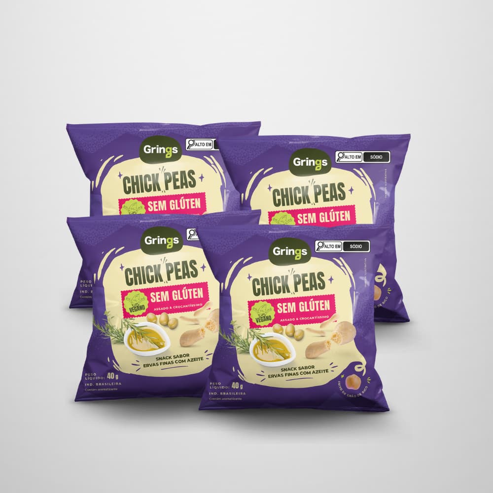 Kit 4x Snack Chick Peas Ervas Finas com Azeite 40g Grings Snack Crocante, Saudável, sem Glúten, Vegano