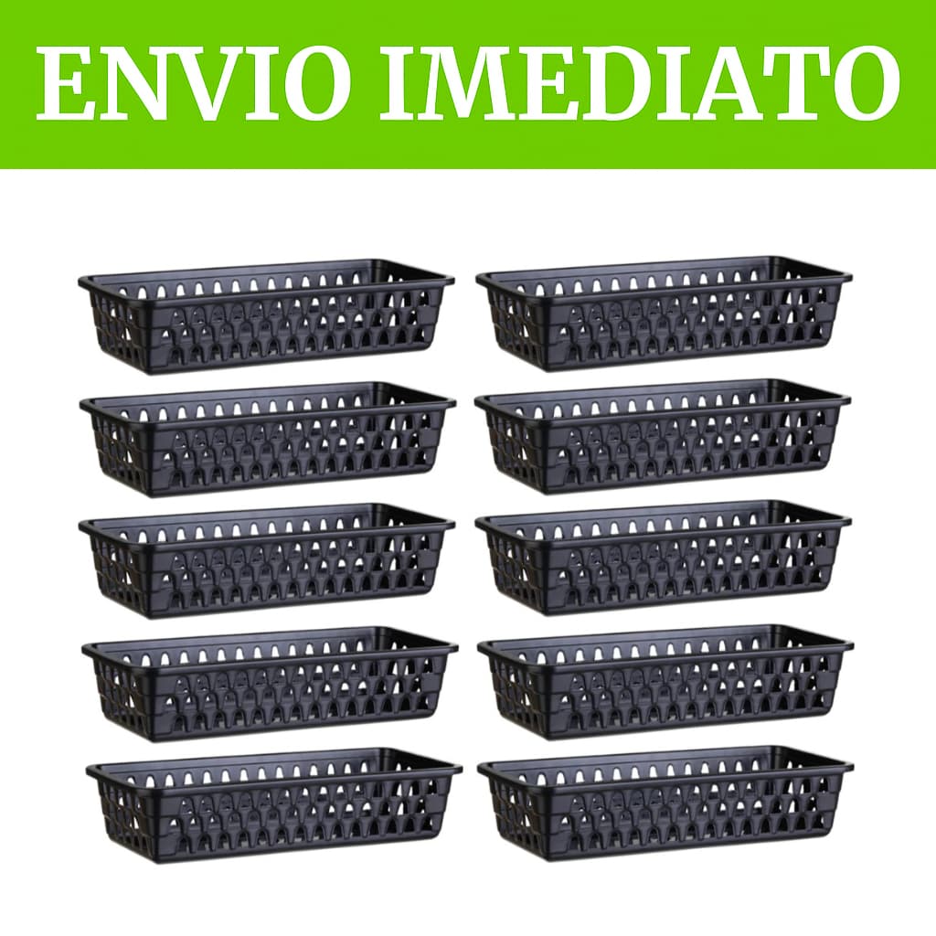 KIT CESTO ORGANIZADOR MULTIUSO RETANGULAR PRETO - LAVANDERIA BANHEIRO GAVETA PRATELEIRA