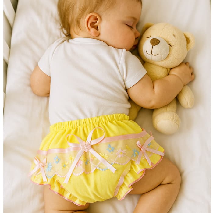 Kit 2 Calcinha Bunda Rica Babado Infantil Menina Tapa Fralda Elástico Embutido Roupa de Bebê