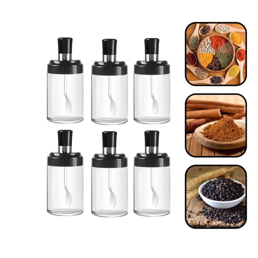 Kit 6 Porta Tempero com Colher Condimento Sal Açucar