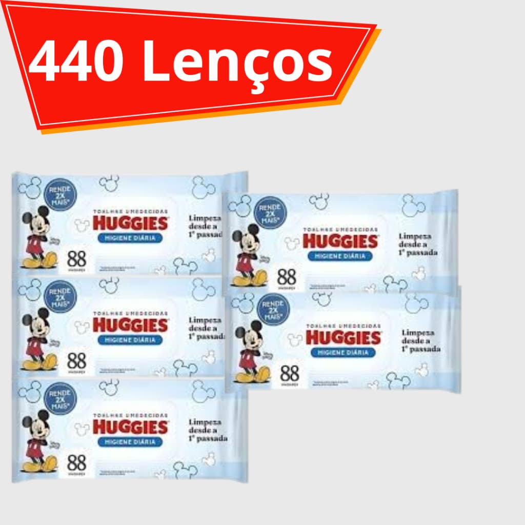 Kit Com 440 Lenço Umedecido/5 Pacotes- Huggies Higiene Diária Promoção