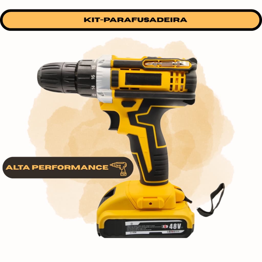 Parafusadeira Furadeira de Impacto 2 Baterias 48v Furadeira Maleta 25pcs Com Maleta Completo