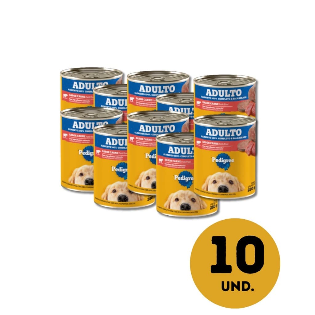 KIT 10 UNIDADES LATA PEDIGREE PATE CARNE CACHORRO 280G