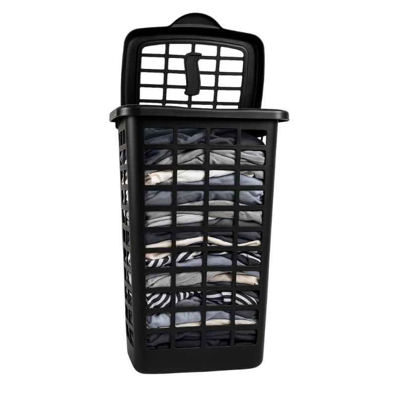 Cesto de Roupas Telado 28L Com Tampa Basculante Black Resisteste Banheiro Lavadeira Organizador