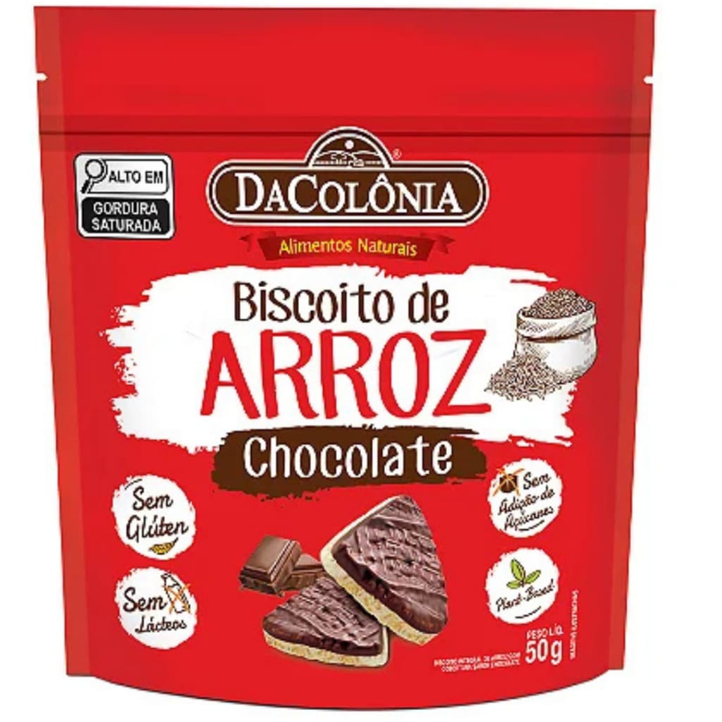 Snack Saudável DaColônia – Biscoito de Arroz Chocolate Zero Açúcar 50 G