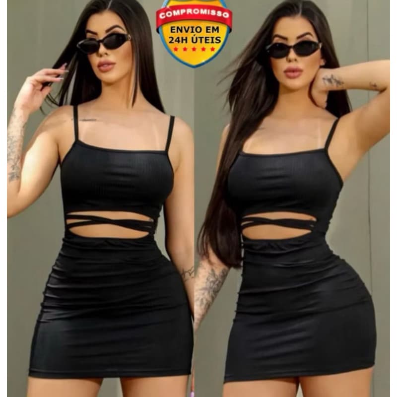 VESTIDO FEMININO CANELADO ABERTURA FRONTAL