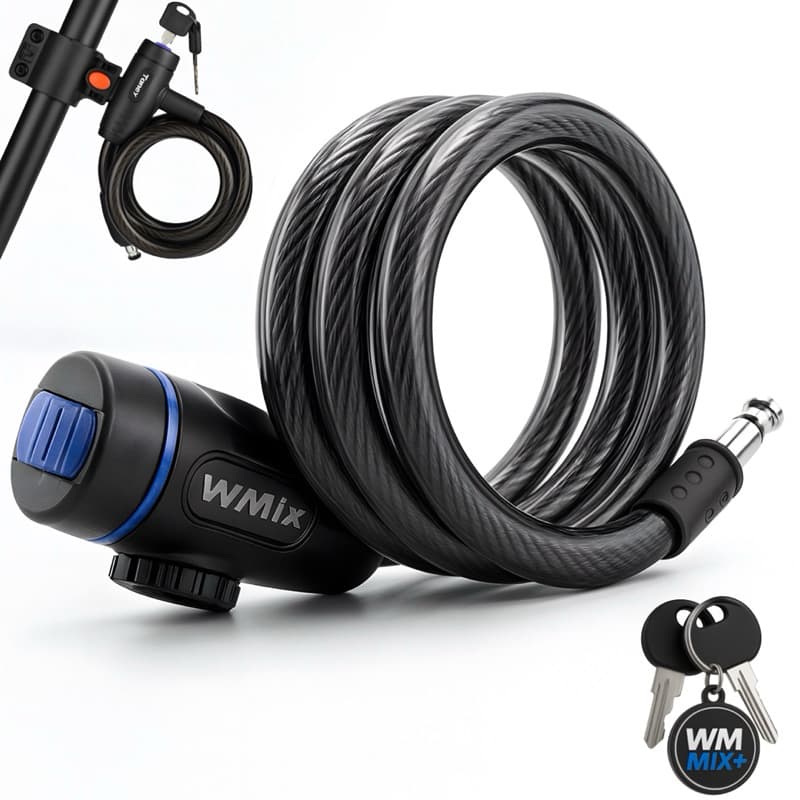 Cadeado de Segurança Cabo de Aço Espiral para Bike e Moto – Antirroubo com Chave e Suporte