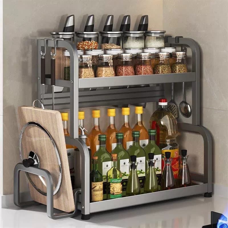 Organizador de Temperos Duplo para Cozinha – Multiuso em Aço Reforçado, Prateleira S6