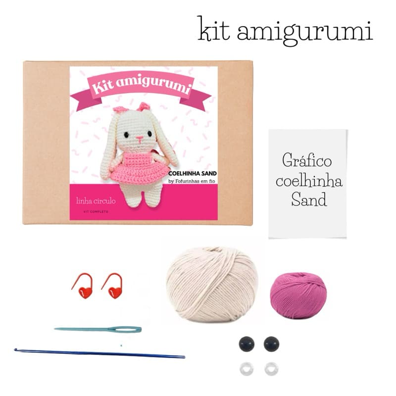 Kit amigurumi coelha Sandi com agulha de croche grafico