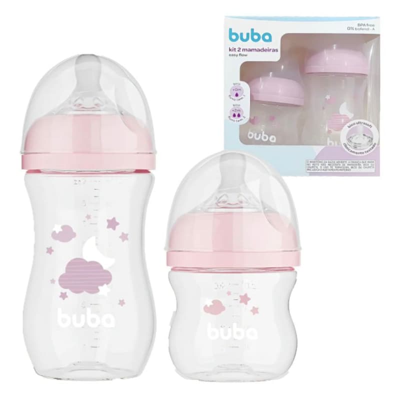 kit 2 mamadeiras easy flow 120ml e 270ml  anti cólica Buba