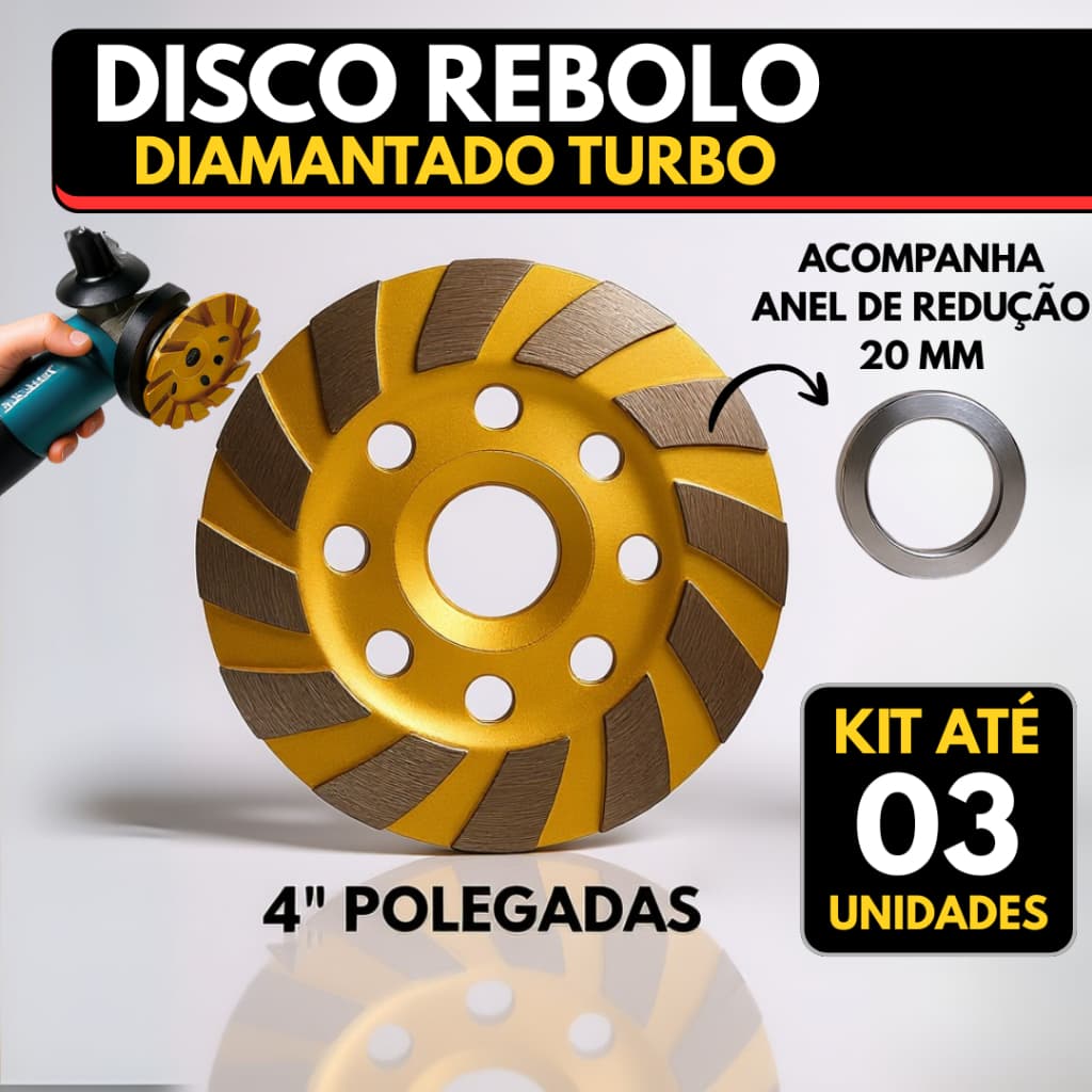 Disco Rebolo Desbaste Diamantado Turbo Esmerilhadeira Concreto Porcelanato Cerâmica 100mm 4 Polegadas