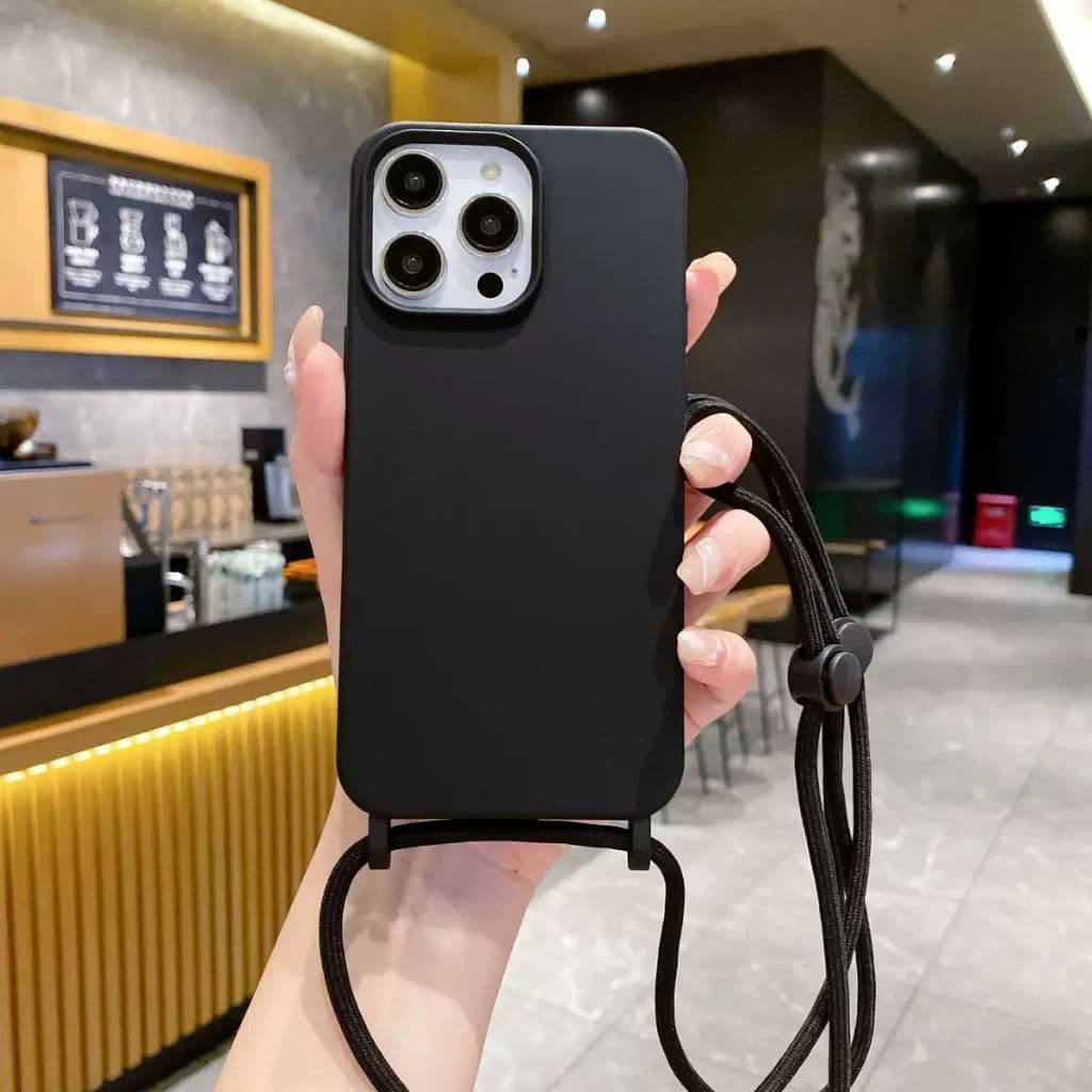Capa Capinha Silicone Luxo Com Cordão Alça Compatível Para Iphone 13 14 15 16 17 18 Air Pro Max Case Elegante Premium