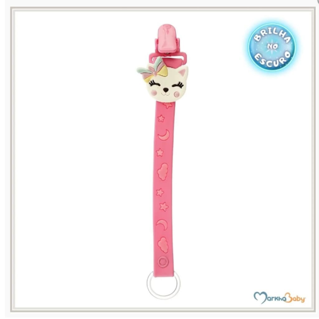 Presilha de Chupeta em Silicone com Argola Adaptadora Fosforescente Brilha no Escuro