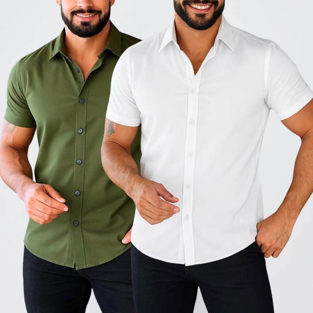 Camisa Social Masculina Manga Curta Slim Premium Tricoline Estampada do P ao GG