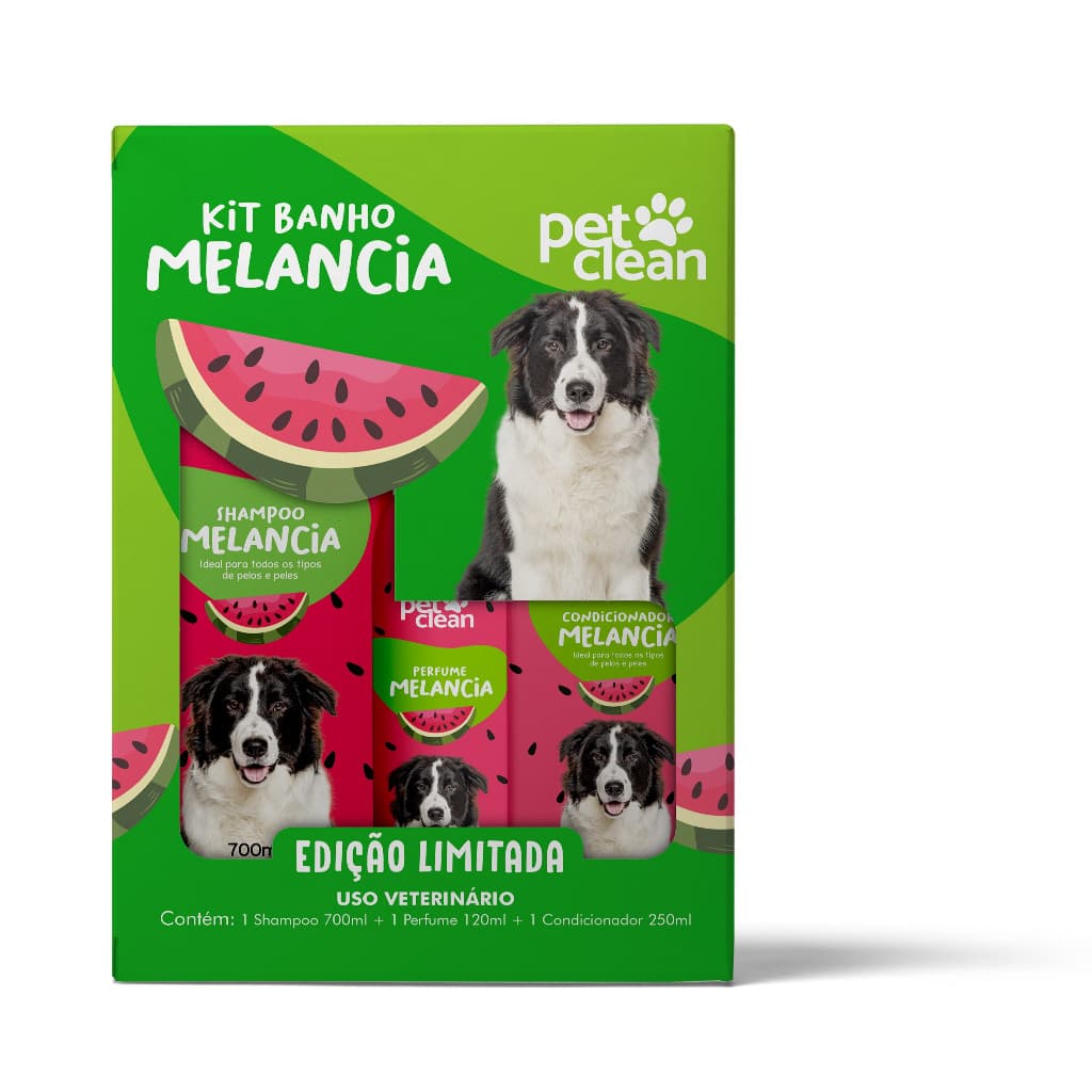 KIT MELANCIA(SHAMPOO, PERFUME, CONDICIONADOR) PARA CÃES PET CLEAN EDIÇÃO LIMITADA