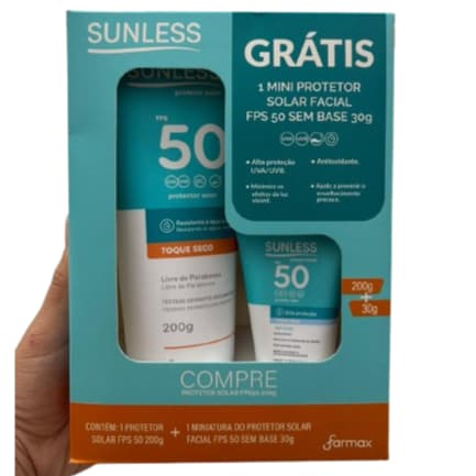 SUNLESS COMPRE PROTETOR SOLAR FPS50 200g E GANHE 1 IMINI PROTETOR SOLAR FACIAL FPS 50 SEM BASE 30g