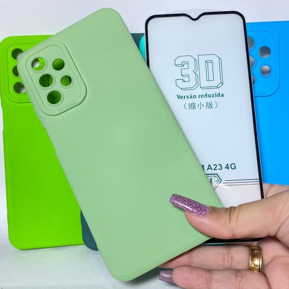 Capa A23 Borda Alta + Película 3D Kit Samsung Capinha Case Protetora Celular Silicone