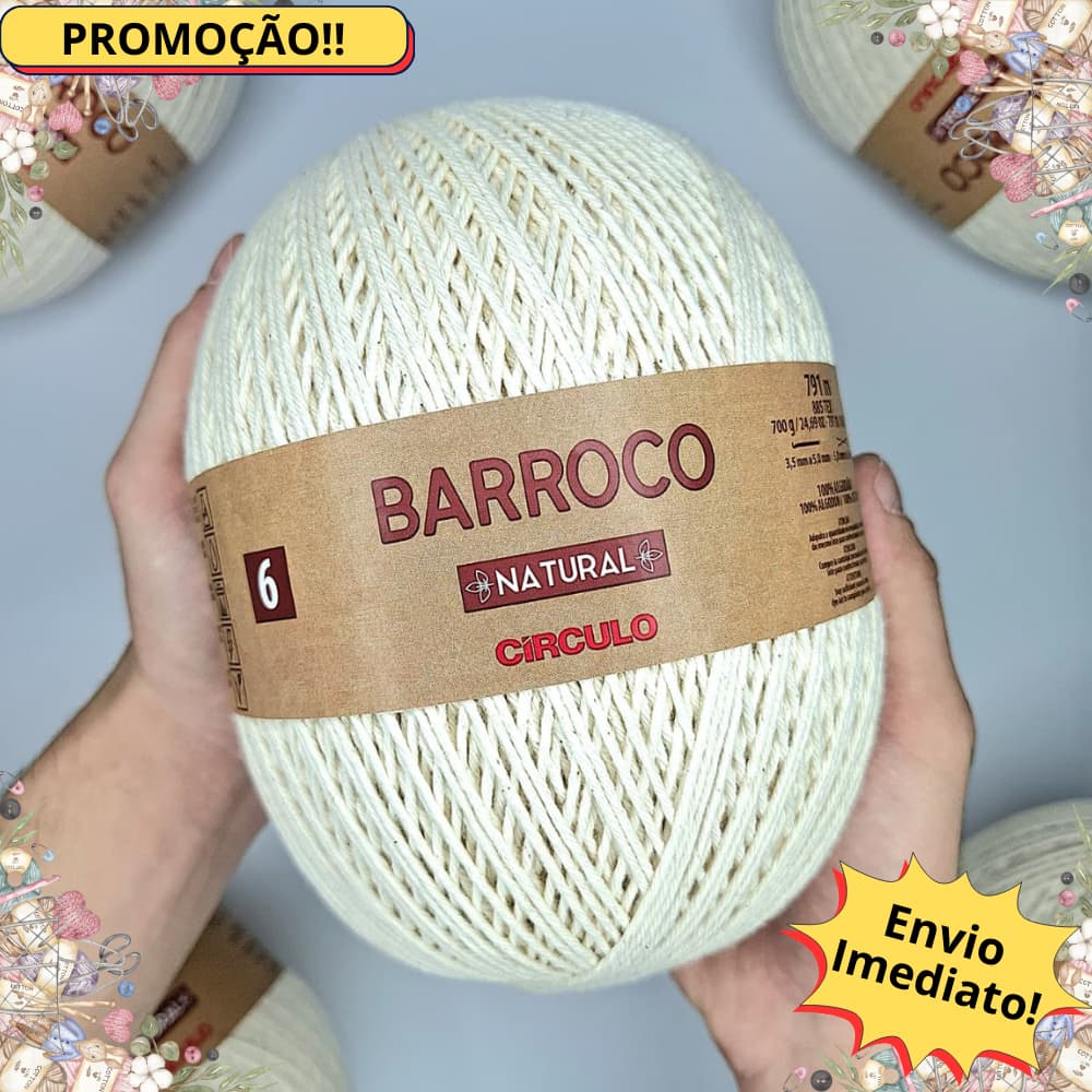 Barbante Barroco Natural Círculo 700g Fio N°4 N°6 N°8 N°10 para Crochê Tricô e Artesanato
