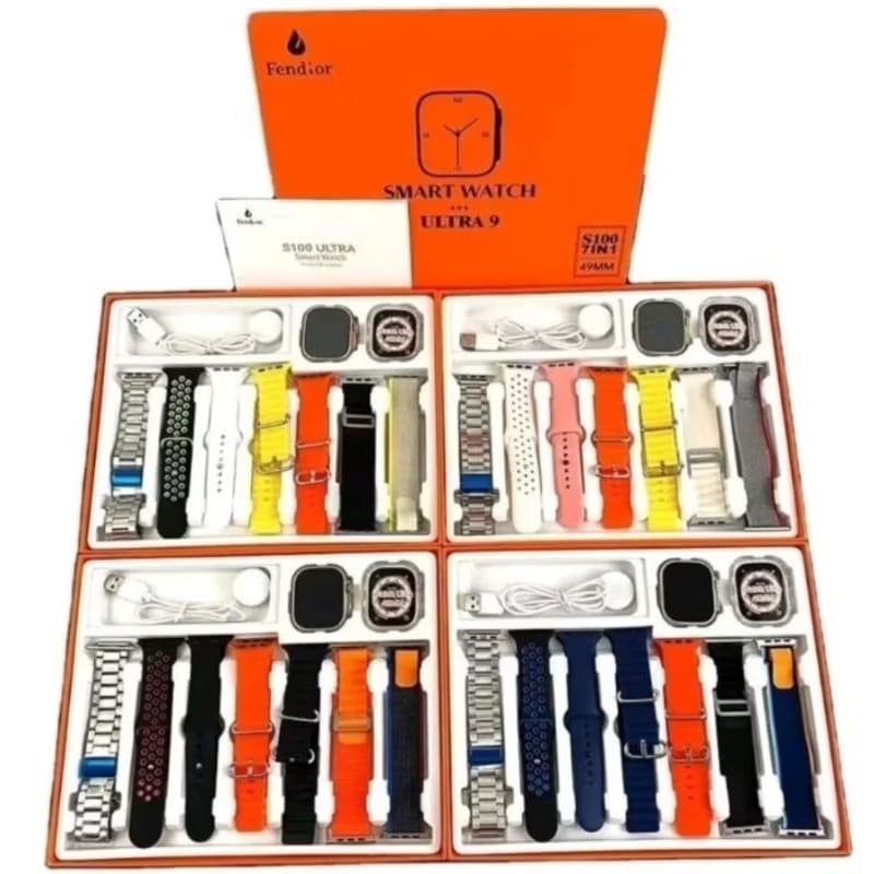 Relógio inteligente Smartwatch séries ultra 9 S100 com 7 (sete)Pulseiras feminino e masculino lançamento