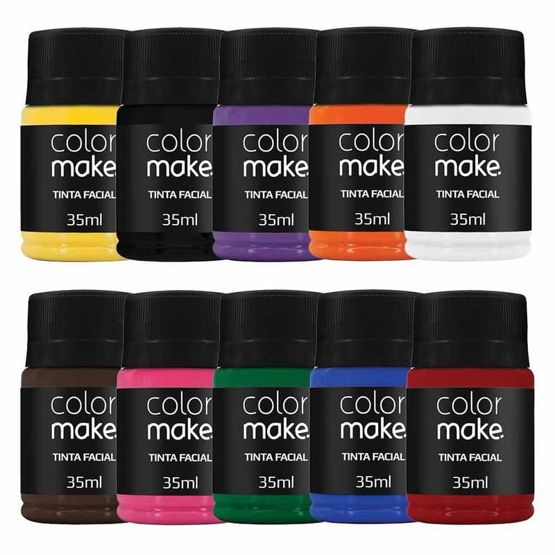 Tinta Facial 35ml Colormake à base de água, fácil de aplicar e remover - Cores Vibrantes e Alta Pigmentação