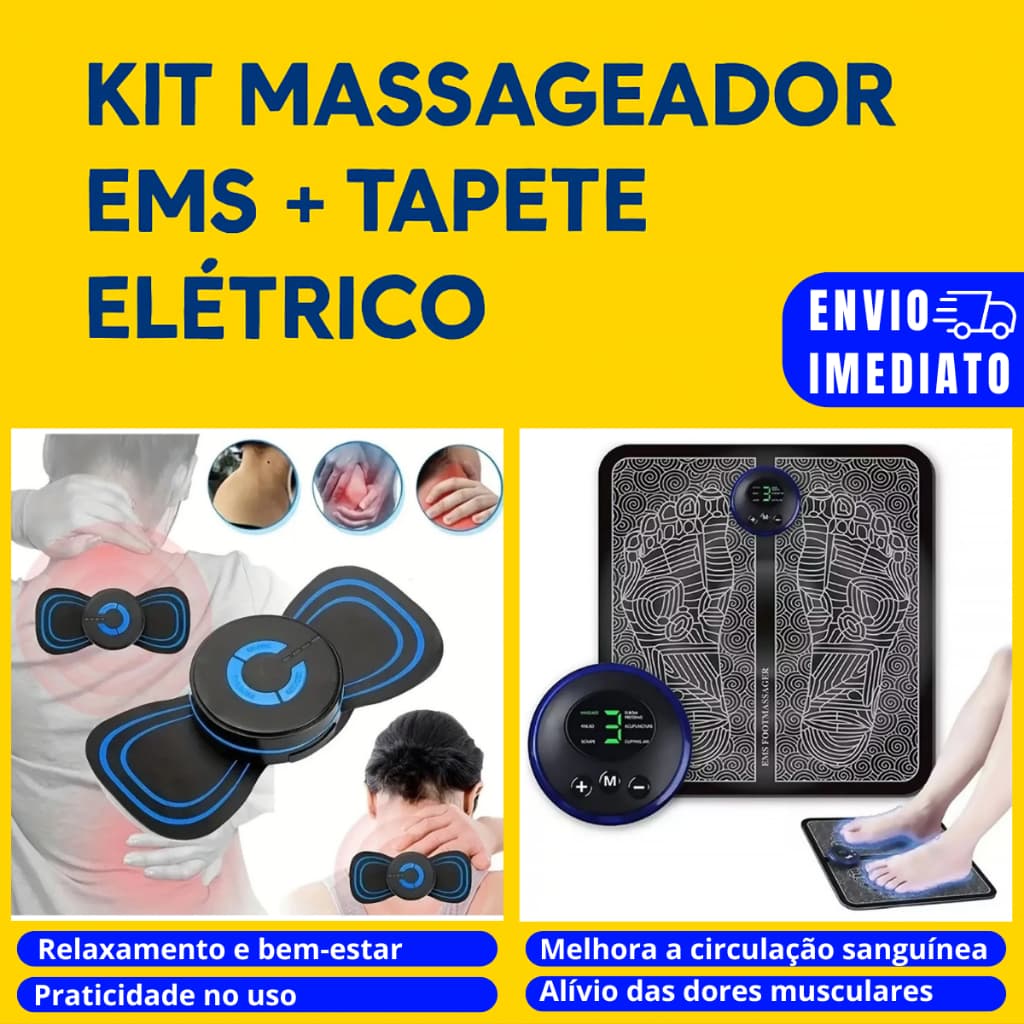 Kit Mini Massageador EMS E Tapete Massageador Elétrico Dos Pés E Musculares Portátil E Recarregável