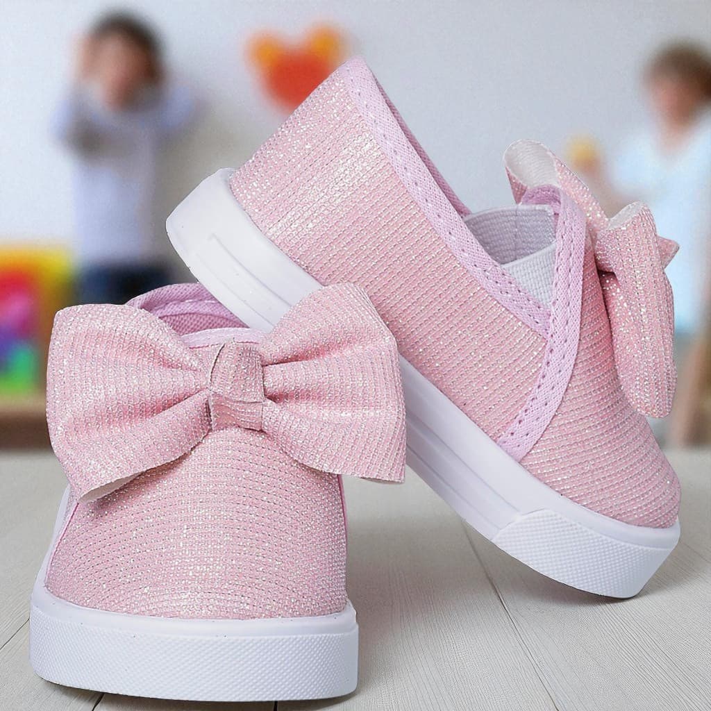Tênis Infantil Bebe Feminino com Laço Slip On Confortável - Glitter Princesa