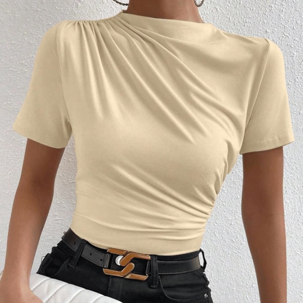 Camisa Feminina Slim Blusa Gola Alta Casual Elegante Social