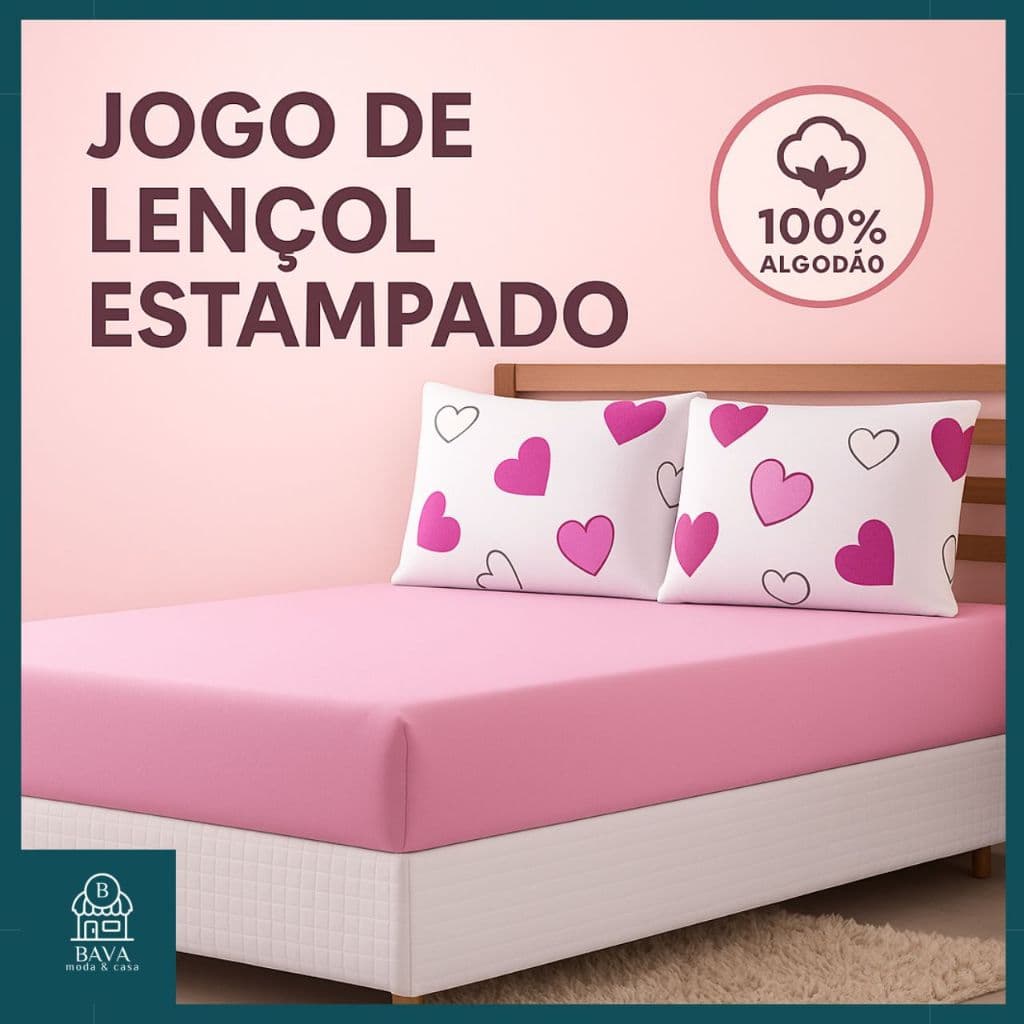 Kit 5 Peças - Lençol Casal Bergamo Jogo de Lençol de Malha 100% Algodão C/ Elástico e Fronha Estamp