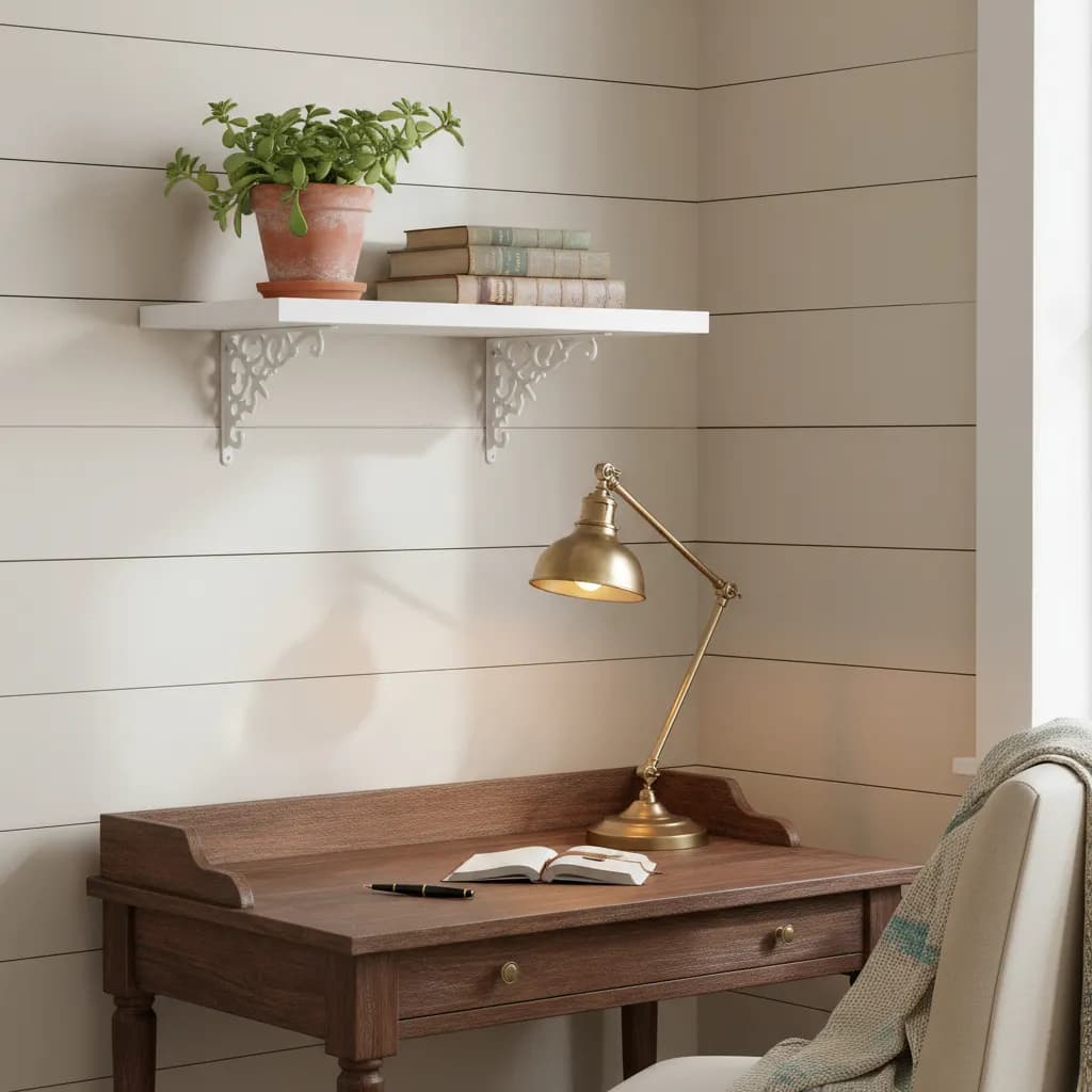 Prateleira MDF Branca 80x25cm Com Suporte De Ferro Preto Colonial Parede Para Sala Quarto Cozinha