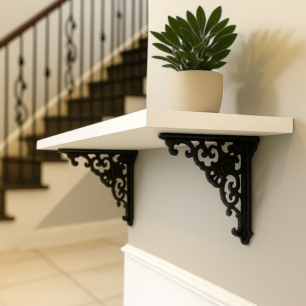 Prateleira MDF Branca 80x25cm Com Suporte Metal Preto Colonial Para Parede Sala Escritório Cozinha