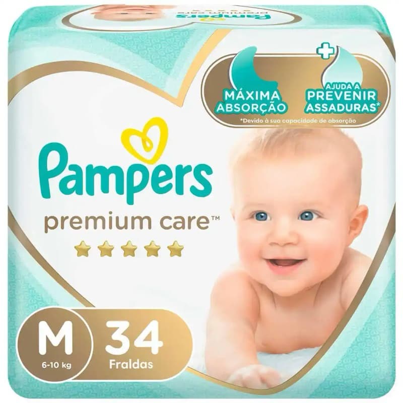Fralda Pampers Premium Care M 34 unidades
