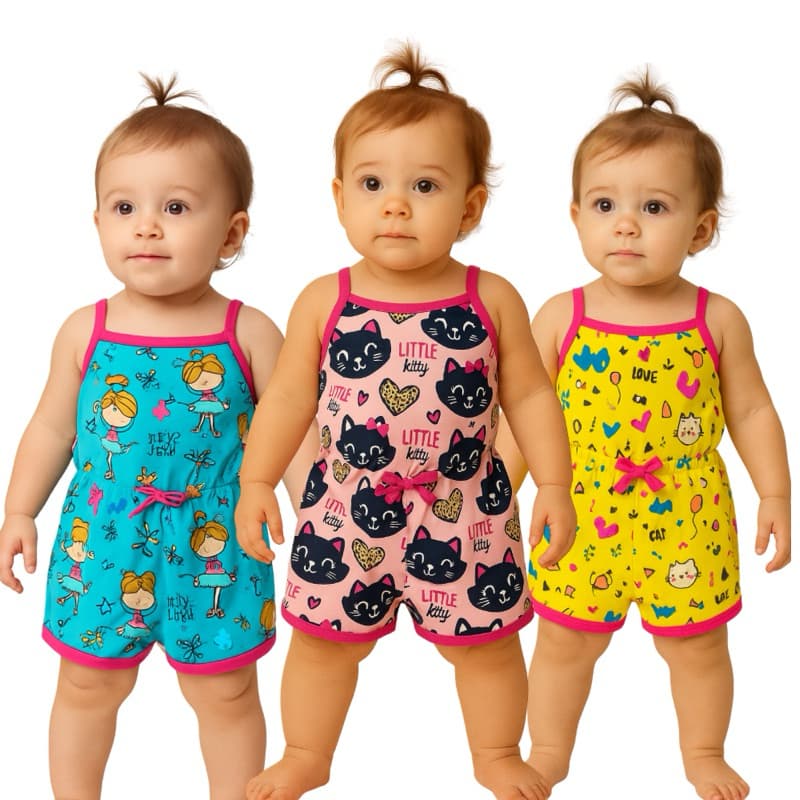 kit de macaquinho bebê menina macacão  infantil  estampado verão