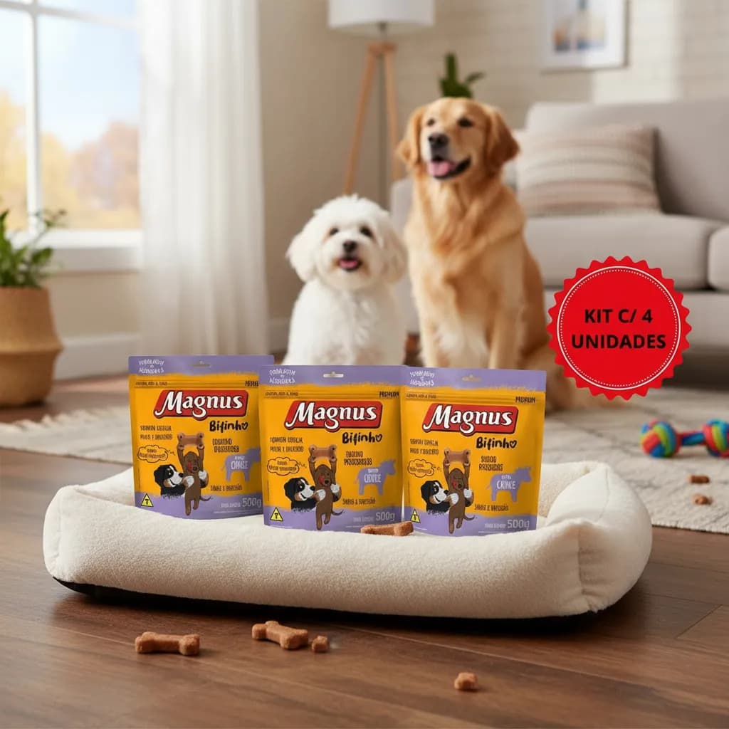 KIT 4 Magnus Bifinho Carne Para Cães de Pequno Porte 500Gr