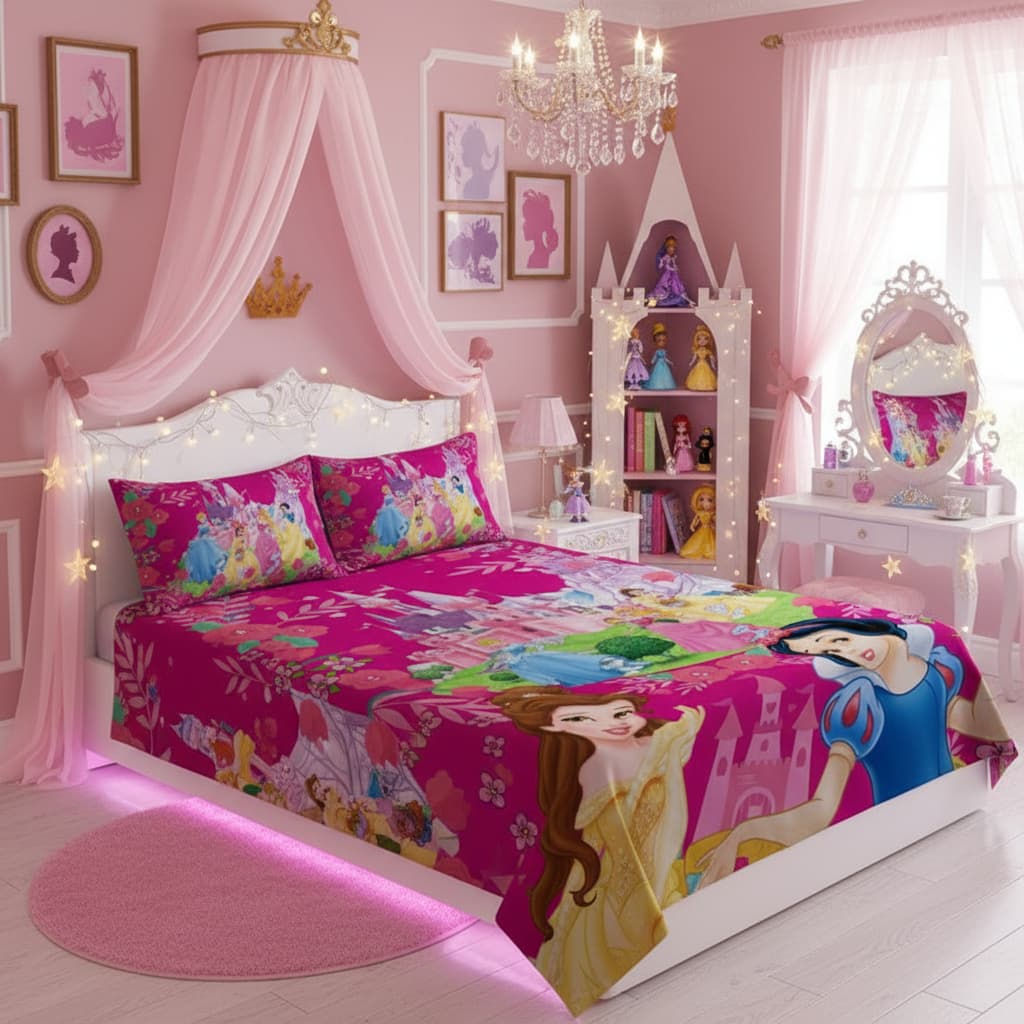 Kit Lençol Casal s/elástico + fronha Princesas LCC 28