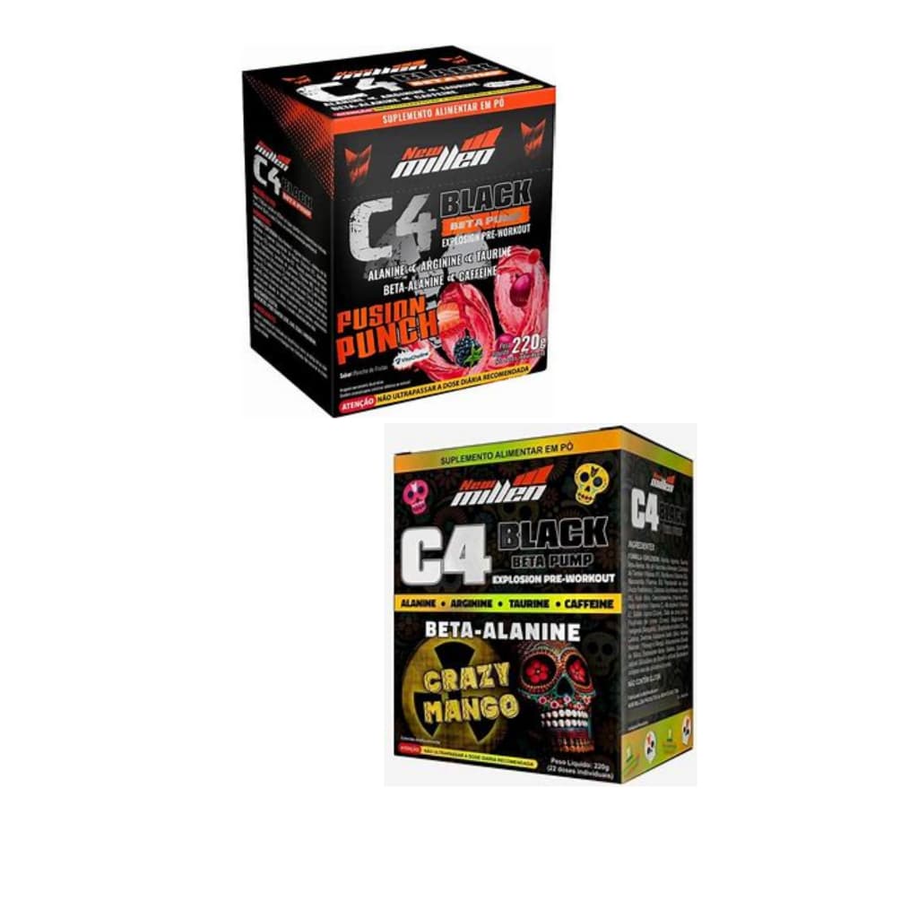 Pré-Treino New Millen C4 Black Beta Pump Monodose 10g – Fusion Punch / Crazy Mango