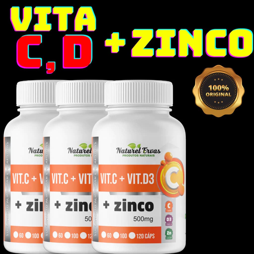 Vitamina C + Vitamina D3 + Zinco - Suplemento Natural
